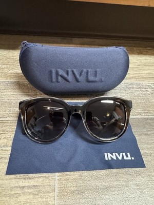 INVU Polarized Demi/Crystal 174-C3 Woman's Round/Square Sunglasses, Case & Cloth
