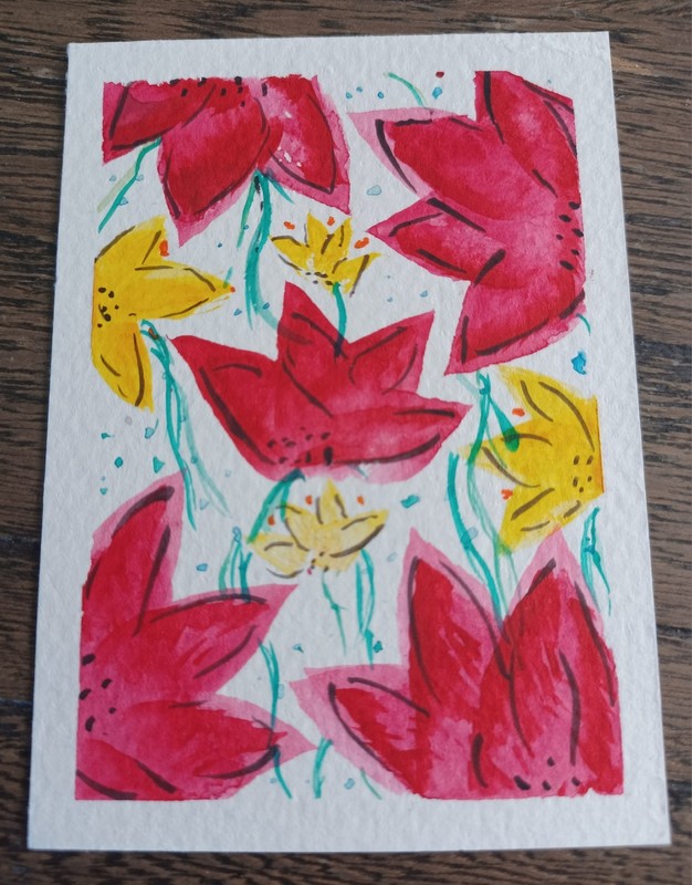 Field Of Flowers  2 ACEO ORIGINAL WATER COLOR TRADING CARD