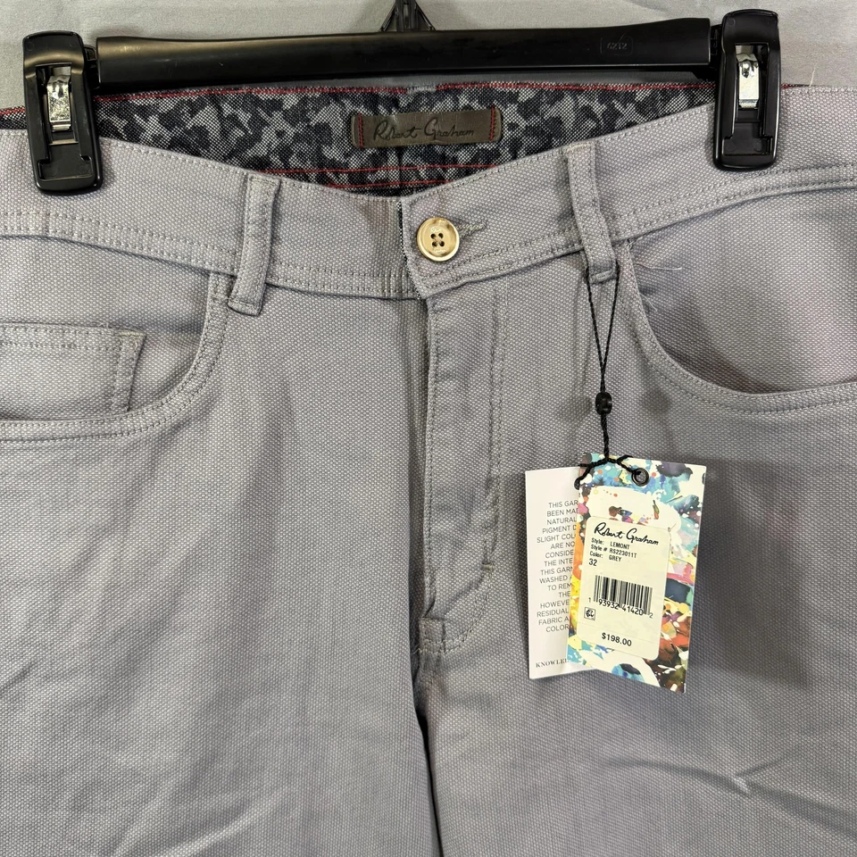 Pantalones Robert Graham Para Hombre 32 Gris Lemont Algodón Elástico Informales Calce Ajustado Nuevos Foto 4 de 4