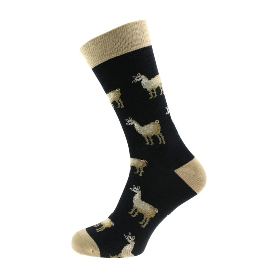 GTR-PRESTIGE GIFTWARE Llama with Sunglasses Design Navy & Beige Woven size 5-12 Unisex Socks X6HL086