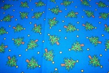 SALE NEW Christmas Trees and Stars on Blue Fabric BTY