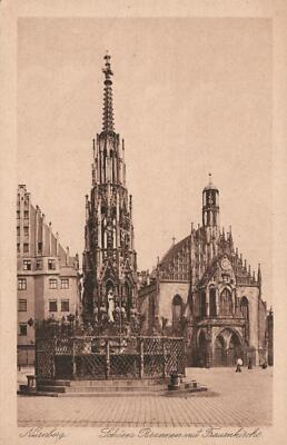 VINTAGE Nuremberg, Nurnberg, Schoner Brunnen mit Frauenkirche POSTCARD UNUSED