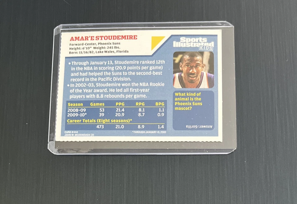 Amare Stoudemire 2010 Sports Illustrated For Kids Card - NBA - Phoenix Suns - Image 2 of 2