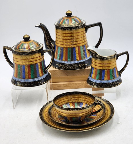 VTG Japanese Tea Set 16-PCs~RS Thousand Faces Thin Light Porcelain Raised Star - Picture 2 of 24