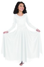 Body Wrappers 0588 Girls Praise Loose Fit Long Sleeve Dance Dress 8-10, White 