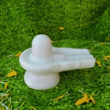 4 Inch White Marble Shivling Hand Carved Hindu God Shiva Lingam Puja Statue