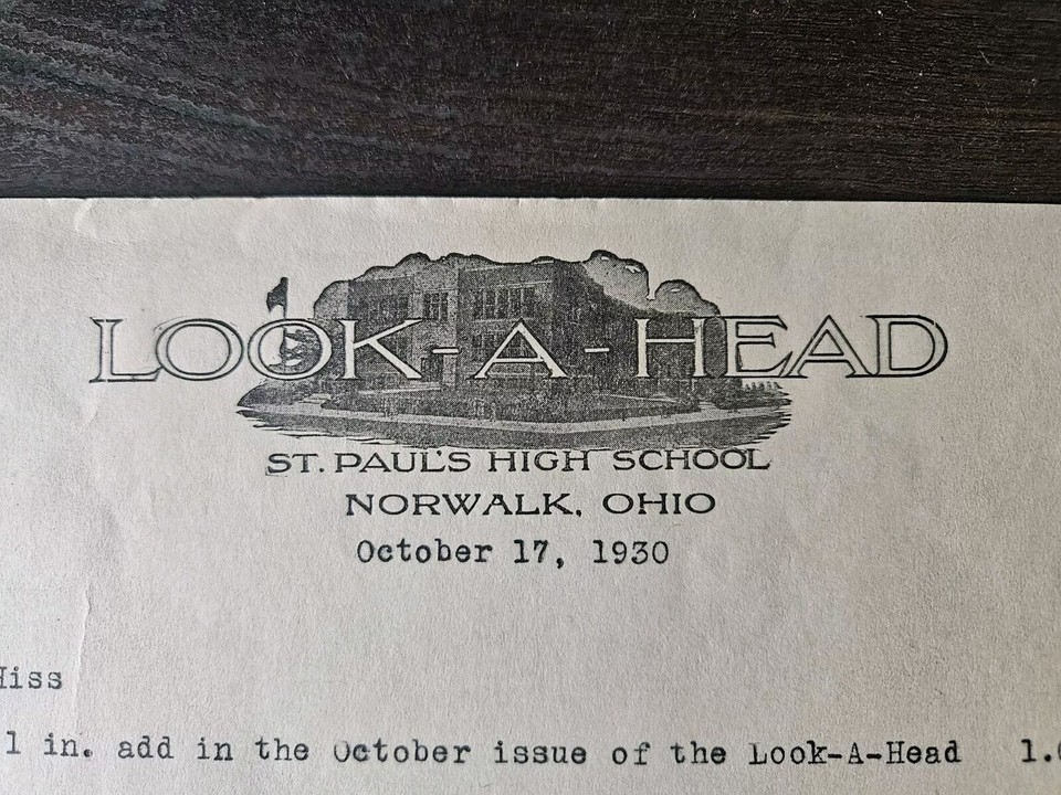 1930s Advertising Receipt Look A Head Yearbook Norwalk Ohio St. Paul