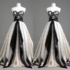 Gothic Black and White Wedding Dresses Strapless Backless Ruffled Bridal Gowns