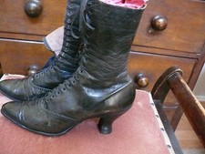 1890 Black Leather Lace-up Boots Classics Romantic 6