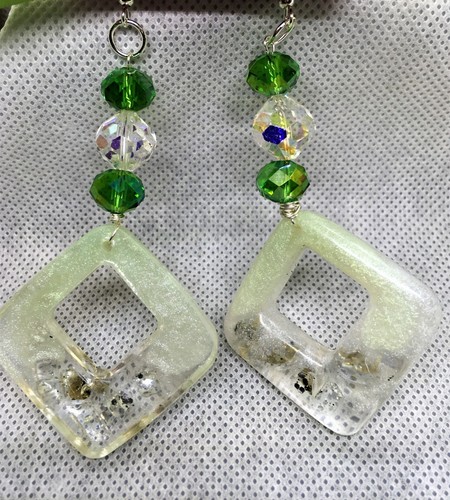 Winter Wonderland Handcrafted Resin and Multi-Colored Crystal Earrings - Picture 4 of 4
