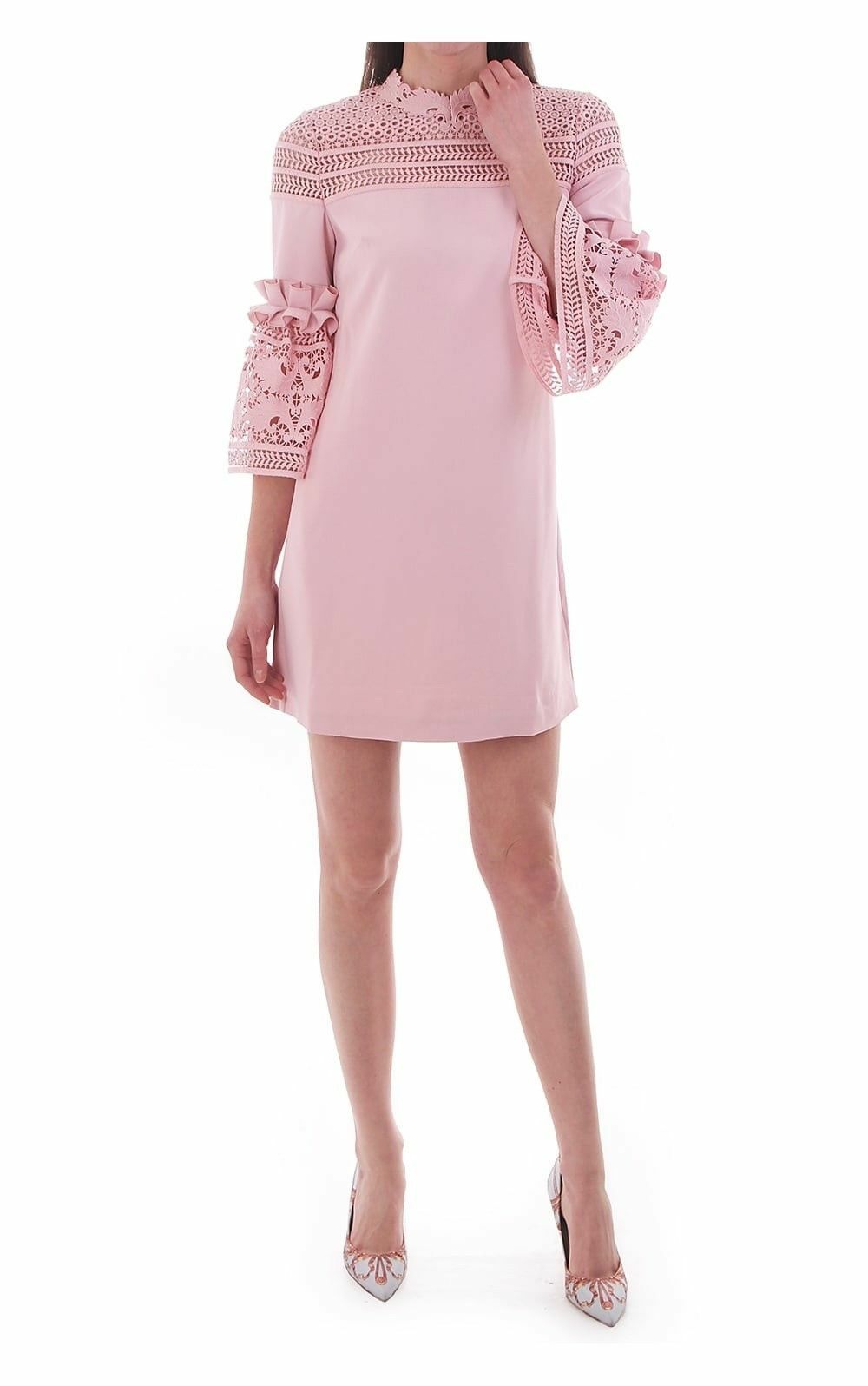 NWT Ted Baker Lucila Lace Panel Bell Sleeve Tunic Dusky Pink Dress Size 1  US 4 | eBay
