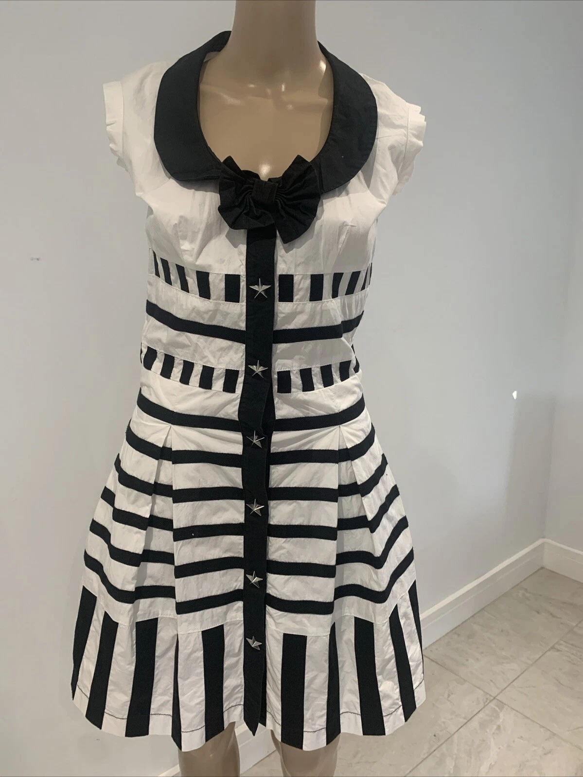 Moschino Dall'Italia Abito Corto Bianco e Nero UK 10