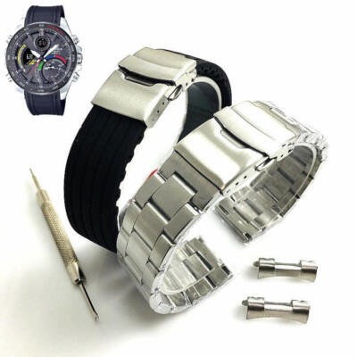 Steel & Silicone Replacement Watch Band Fits Casio Edifice ECB-900 ECB900MP-1A