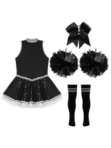 Mädchen Cheerleader Cheerleading Kostüm Schulmädchen Uniform Kleid mit Zubehör - Picture 32 of 56