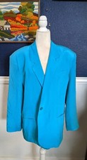 Vtg Savannah 100% Silk Bright Blue Turquoise Blazer Jacket Career Sz Large L
