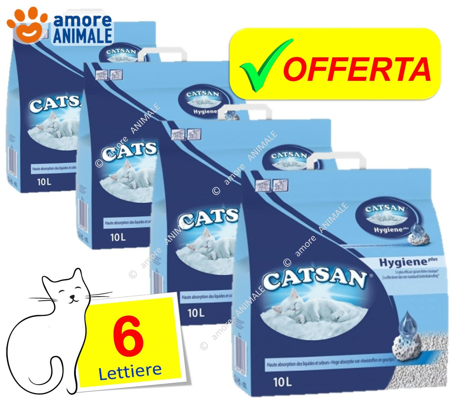 6 CONFEZIONI - Catsan Lettiera Igienica Hygiene Plus 10 Lt  per gatti  OFFERTA