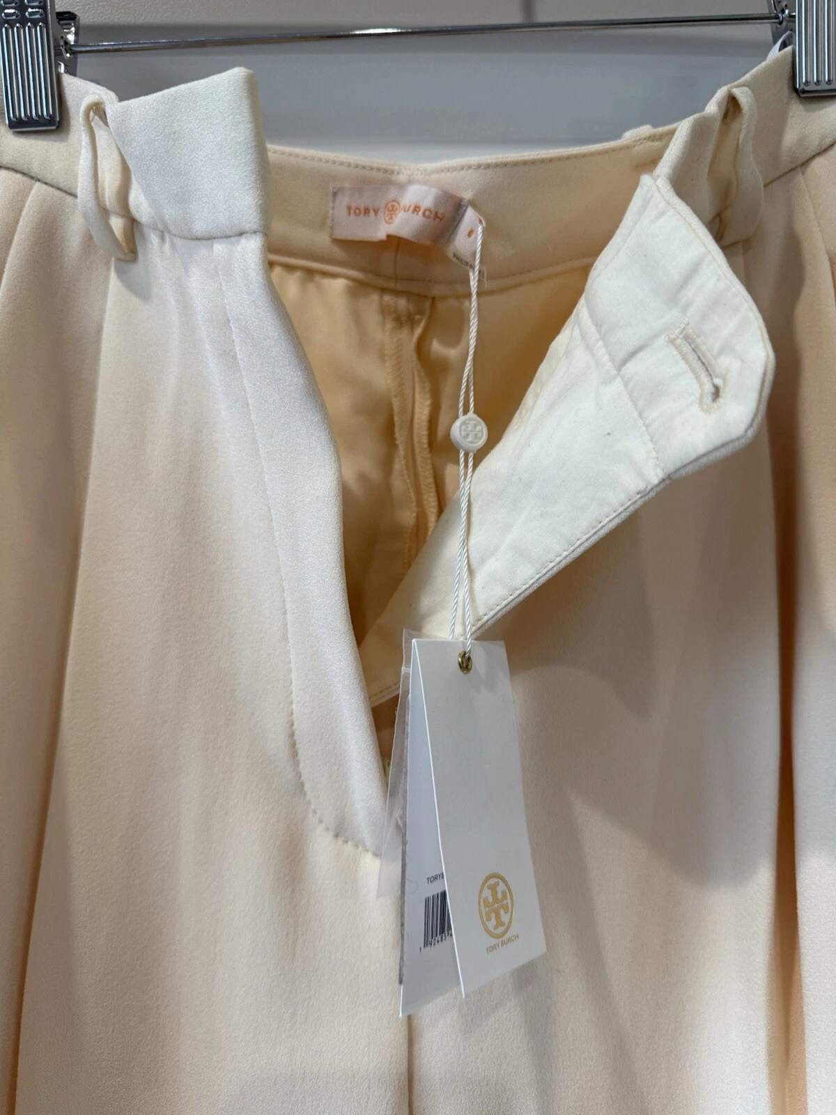 Pantaloni crepe Tory Burch avorio vita alta taglia 0 burro chiaro di luna avorio nuovi con etichette