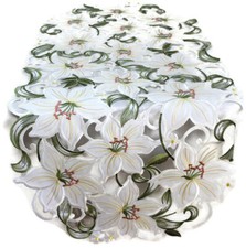 Doily Boutique Table Runner, Doily, Mantel Scarf with White Easter Lily Flowers