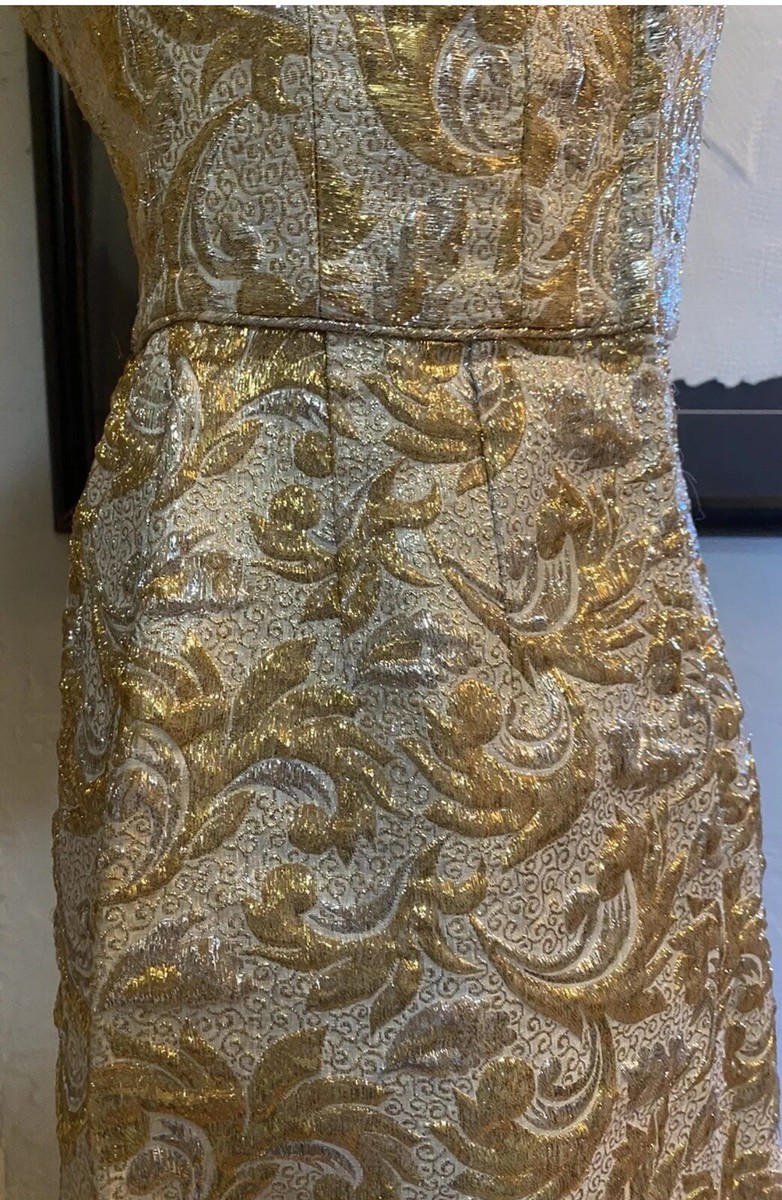 Vintage 60s Wiggle Shift Cocktail Dress Tinsel Brocade Midi Gold Silver S/M | eBay Vintage 60s Wiggle Shift Cocktail Dress Tinsel Brocade Midi Gold Silver S/M | eBay
