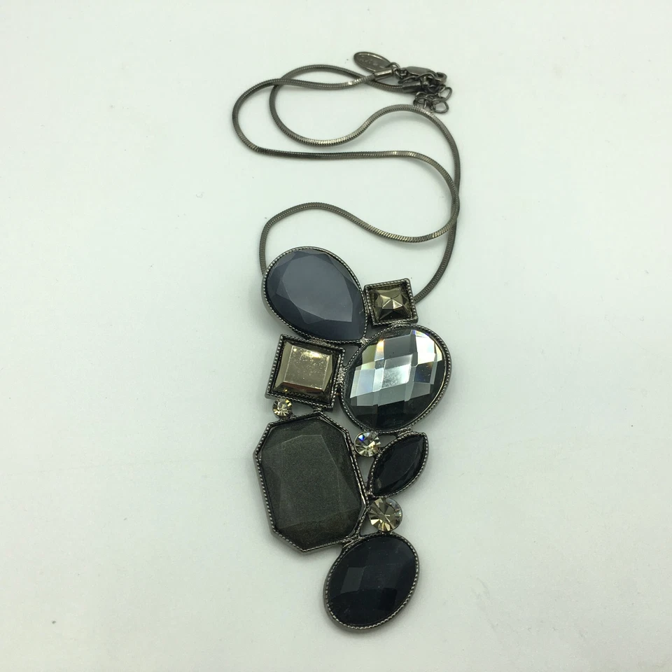 NEXT Pendant Necklace Black & Blue Chunky Abstract Retro Gothic Victoriana Punk - Image 2 of 4