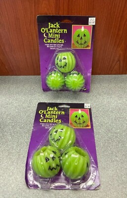 Lot of 2 Fun World Green Mini 2'' Pumpkins Candle Packs - 6 Total Halloween 