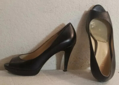 Enzo Angiolini Wmn Sz 7 M Demario Black Leather Peep Toe Pumps Heels Shoes