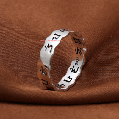 Solid 925 Sterling Silver 6m Sutra Pattern Band Blessing Ring Size 6-9