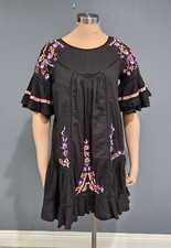 FREE PEOPLE Pavlo Embroidered Black Baby Doll Boho Dress S