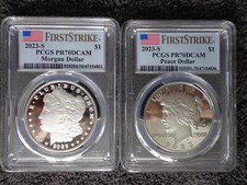 2023 S MORGAN & PEACE PROOF SILVER DOLLAR PCGS GRADE FIRST STRIKE PR-70 DEEP CAM