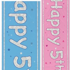 5th Birthday Banner Age 5 Foil Banner Party Decorations Shiny 9ft Boy/Girl