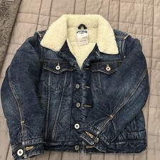 Replay  Sons Jeans Shearling Lined Denim Jacket Boys Youth Size 4 made in ITALY