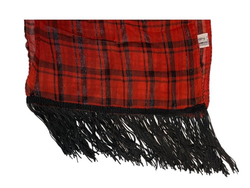 Jeffrey Lawrence for Lawrence Bentley 56"x10.5" Red & Black Plaid Fringed Scarf - Picture 6 of 7