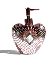 NEW STUDIO LUX PINK CLEAR GLASS MIRROR MOSAIC HEART SHAPE LOTION, SOAP DISPENSER