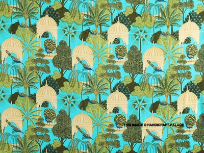 Indian 5 Yard Fabric Cotton Dress Material Floral Peacock Printed Hand Block