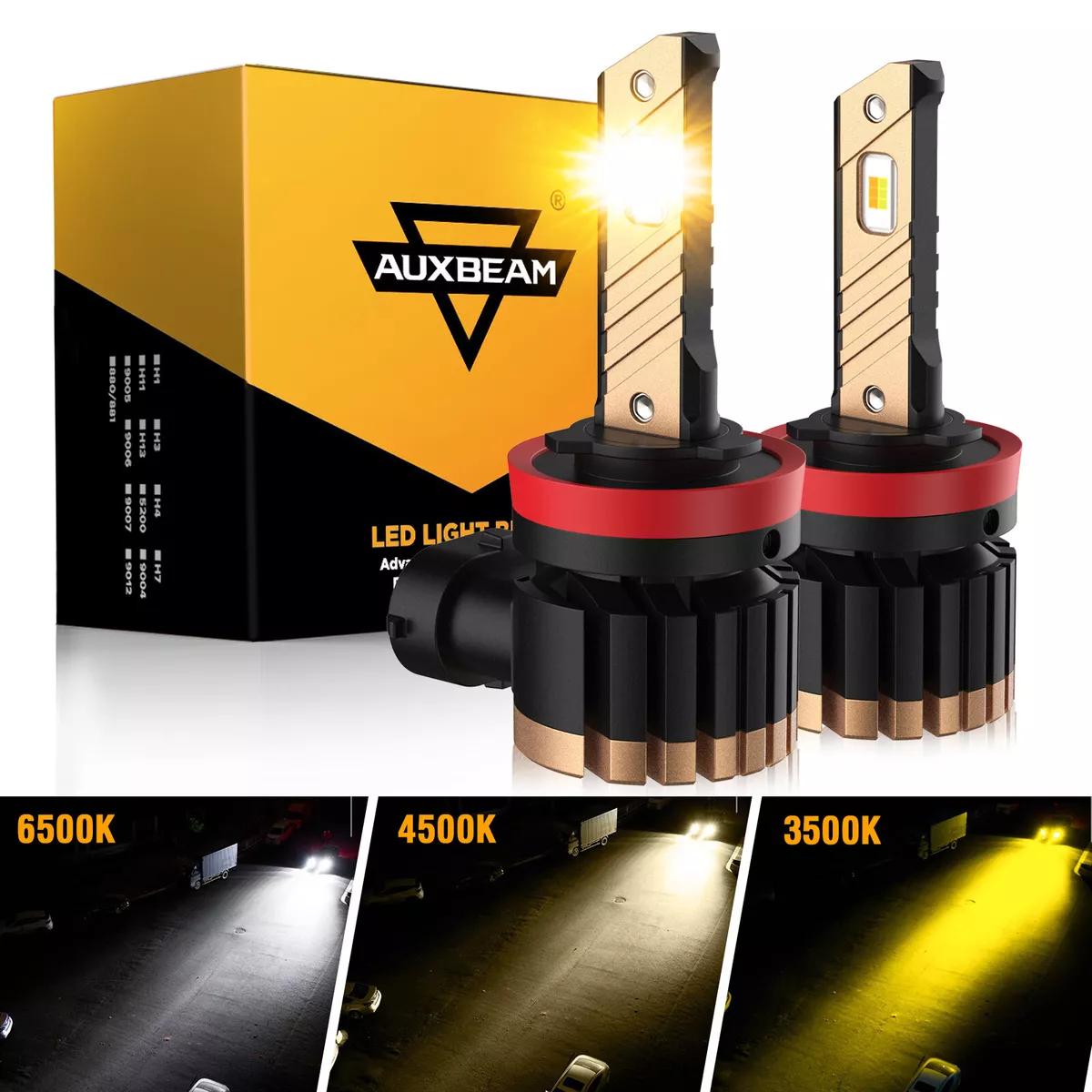 AUXBEAM H11 LED Headlight Kit Low Beam Bulb Bright 3 Colors Warm