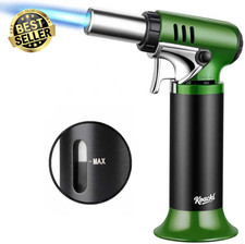 Refillable Blow Torch with Fuel Gauge-Butane Torch Lighter with Adjustable Flame