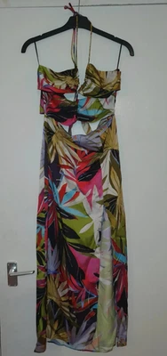 Zara Multicolour Tropical Floral Satin Slip Midi Dress Spaghetti Strap M - Image 1 of 3