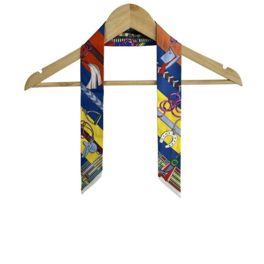 Hermes Blue Cobalt Jawnevif Rouge Ribbon Scarf with Brides Et Gris-Gris Design