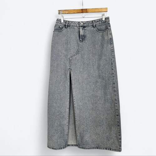 Stile By Per Lei Collection 100% Cotton Italian Denim Front Slit Midi Skirt M