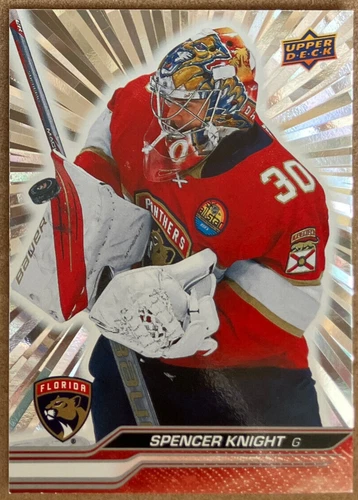 Spencer Knight Outburst Silver #326 2023-24 Upper Deck - Chicago Blackhawks