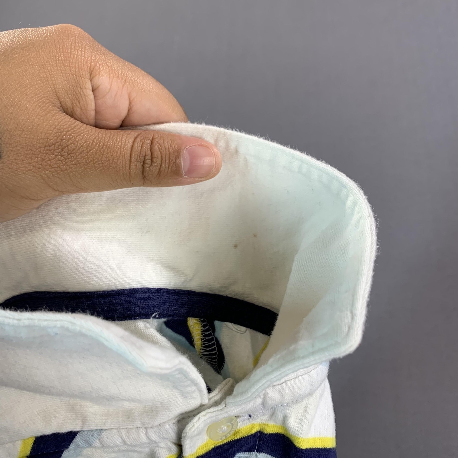 Brooks Brothers 346 Polo Shirt Mens Medium White Navy Yellow Stripe Cotton Logo thumbnail 12