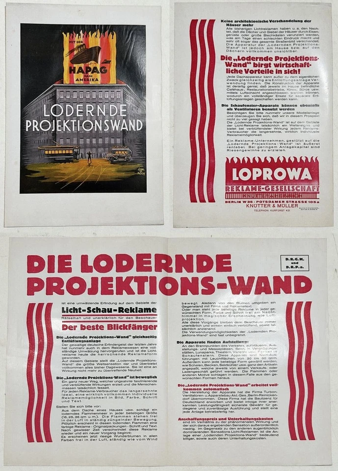 Reklame Werbung / Carl Koch - Loprowa Projektionswand Berlin Lichtreklame 1930 - Bild 1 von 1
