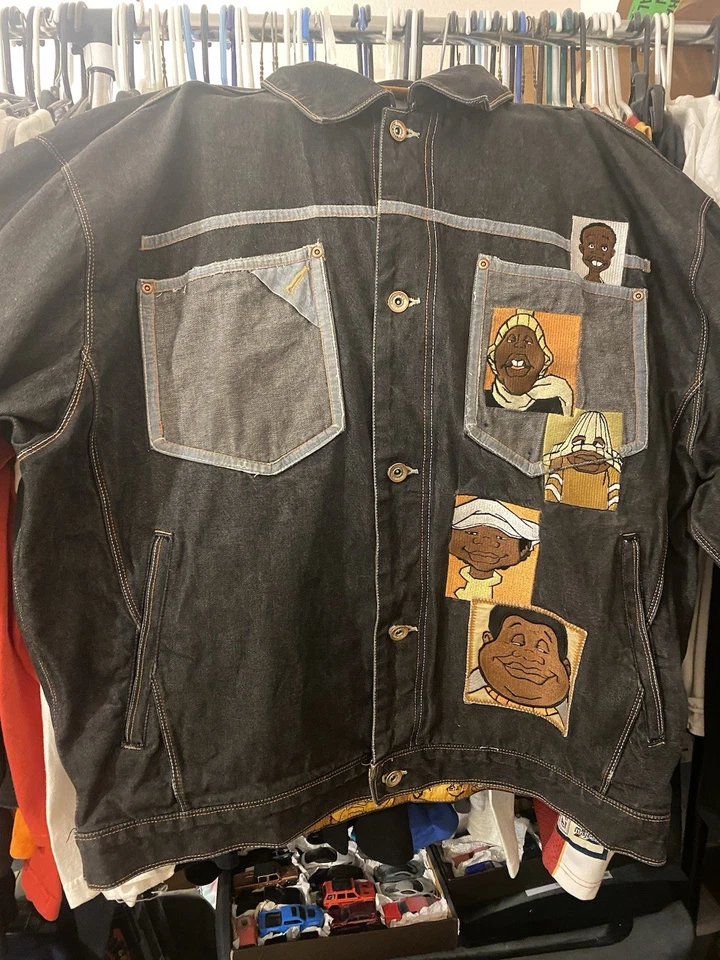 FUBU PLATINUM Black Patch Button Front FAT ALBERT Denim Jacket Sz 2XL Men’s XXL - Image 2 of 4