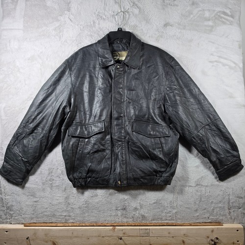 Boston Outfitters Leather Bomber Jacket Mens Large Black Vintage Flight RN 72803