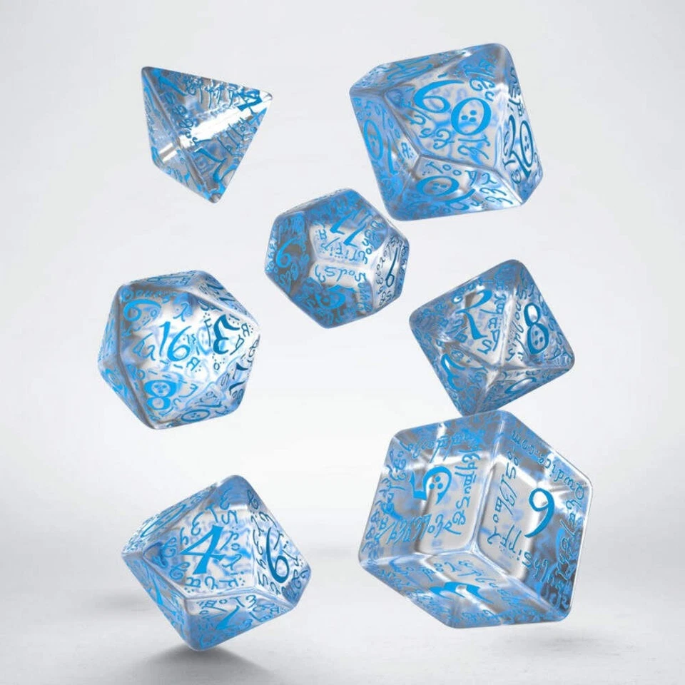 Elvish Dados Set Translúcido Y Azul Juego de Rol Q-Workshop Dnd Transparente N - Imagen 2 de 2