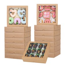 15pcs 8x8x2 Inch Brown Bakery Boxes with Window - Christmas Cookies/Cakesicle...