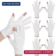 4 Pairs Cotton Gloves for Dry Hands Sleeping, Fingerless Moisturizing Gloves, Wh