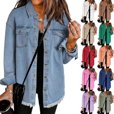 Damen Jeansjacke Übergangsjacke Designer Jeanshemd Jeansjacken Hemdjacke S-2XL
