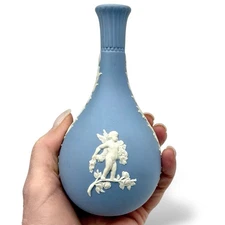 Vintage WEDGWOOD JASPERWARE Bud Vase Cupid Angel Neoclassical  Light Blue EUC