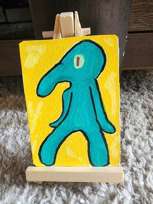 ACEO (original) SpongeBob Bold And Brash Mixed Media By Malia Mosley